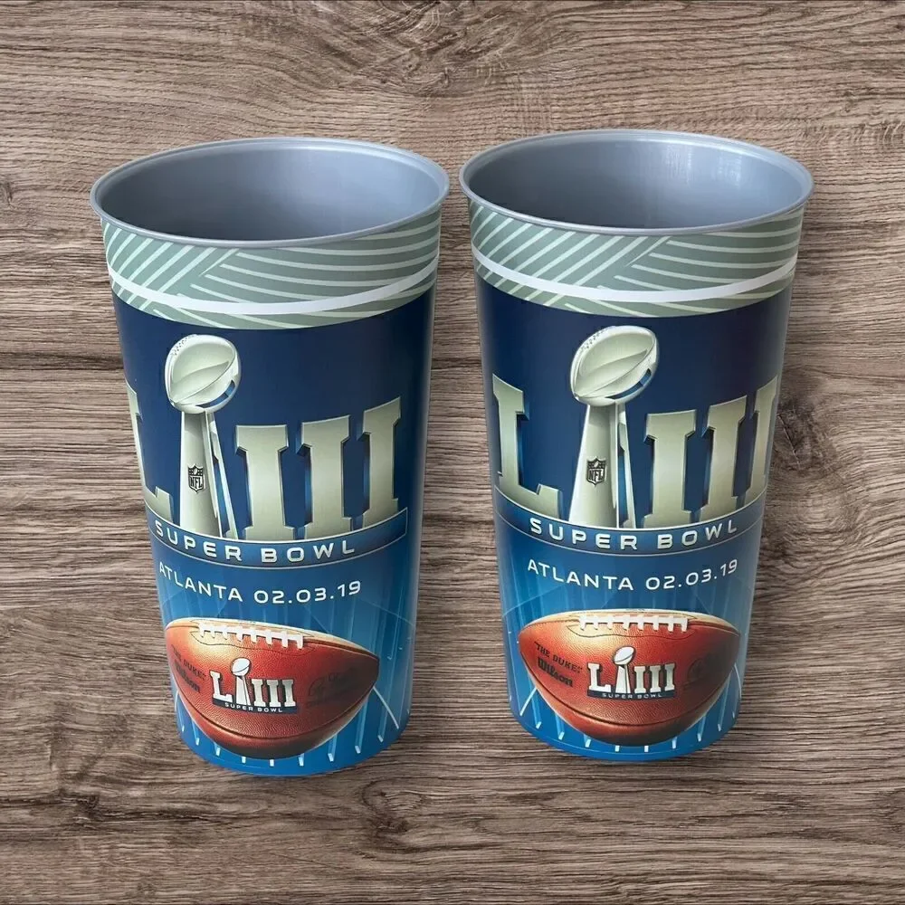 2 (TWO) Official NFL Superbowl LIII Patriots v Rams 32 oz Plastic Cups NEW